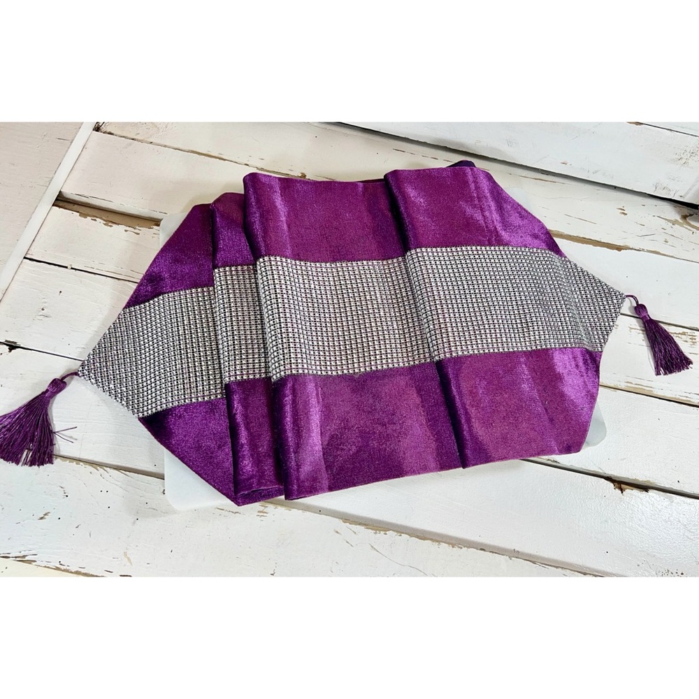 Purple Silk & Crystal Tasseled Table Runner
